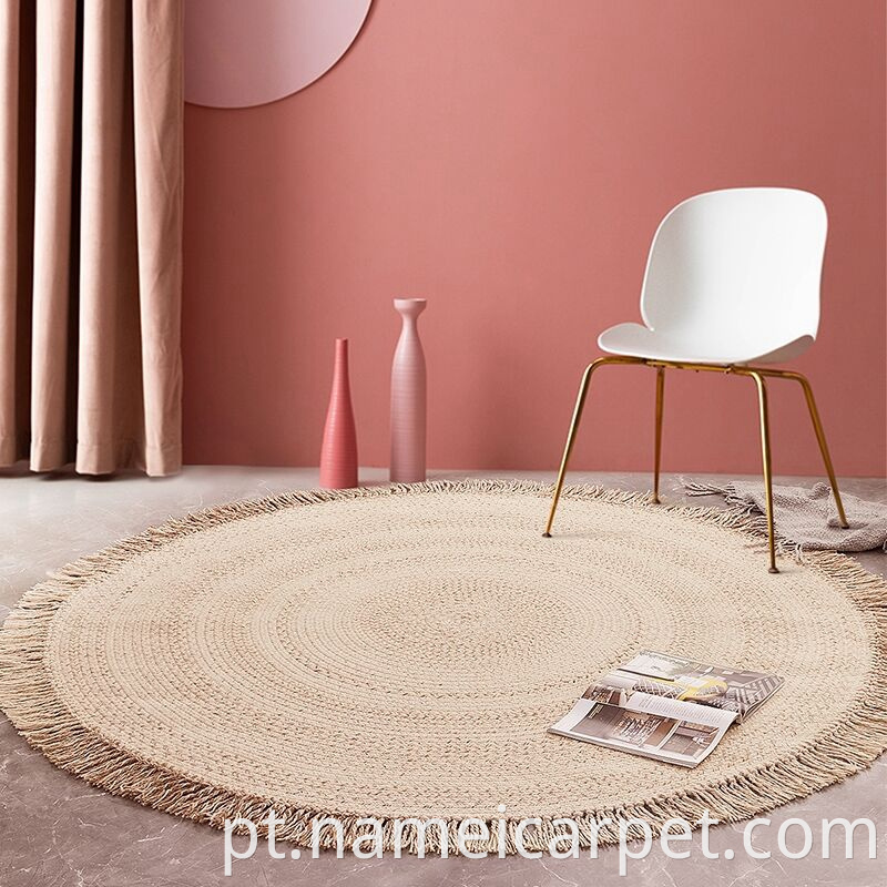 Round Wool Braided Living Room Rug With Tassels